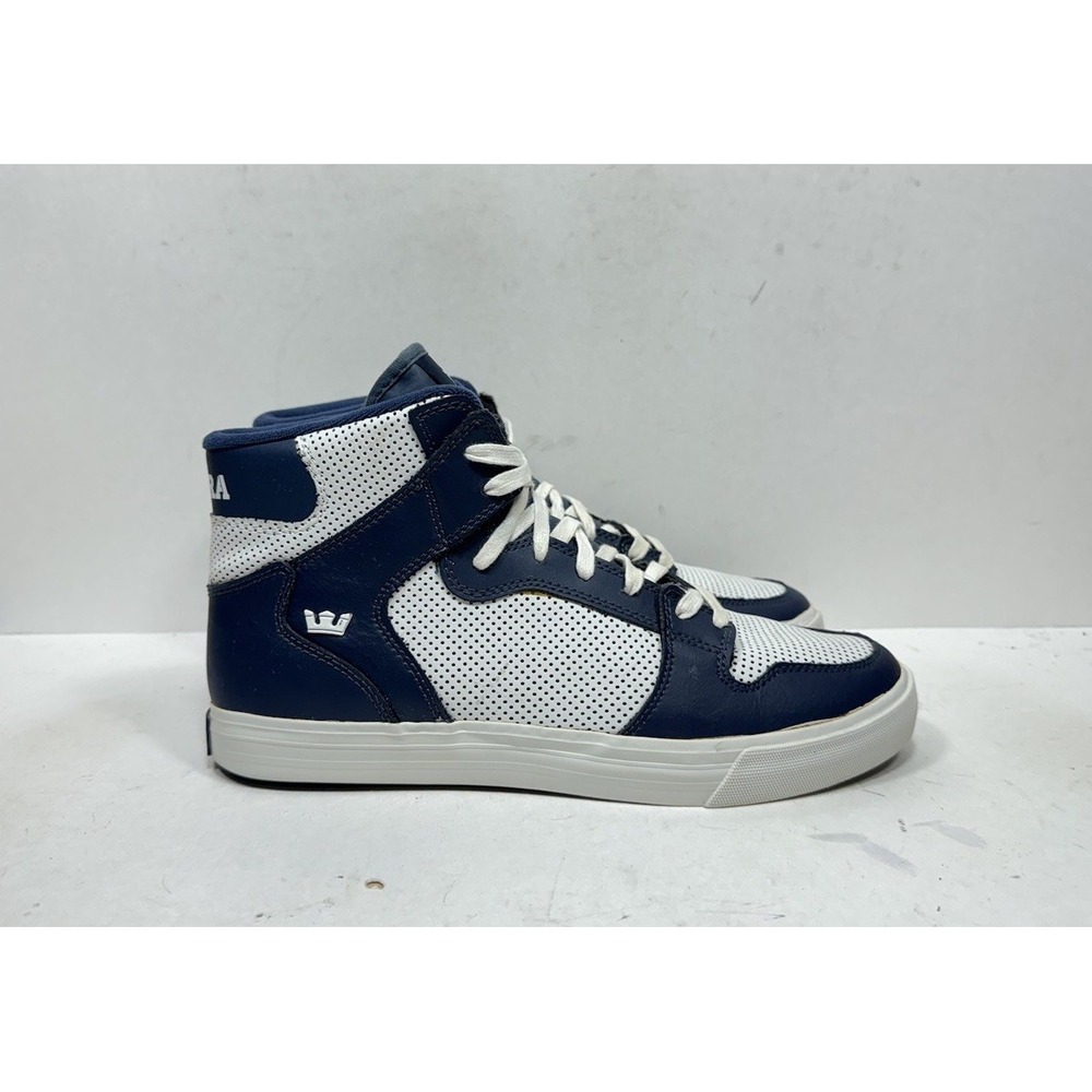 Supra Vaider High Top Skate Shoes Sneakers Navy‎ Blue White Men's Size 9.5